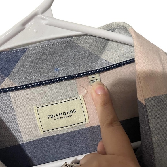 7DIAMONDS 100% Cotton Lightweight Blue, Pink & Gray Plaid Button Down - Picture 2 of 7